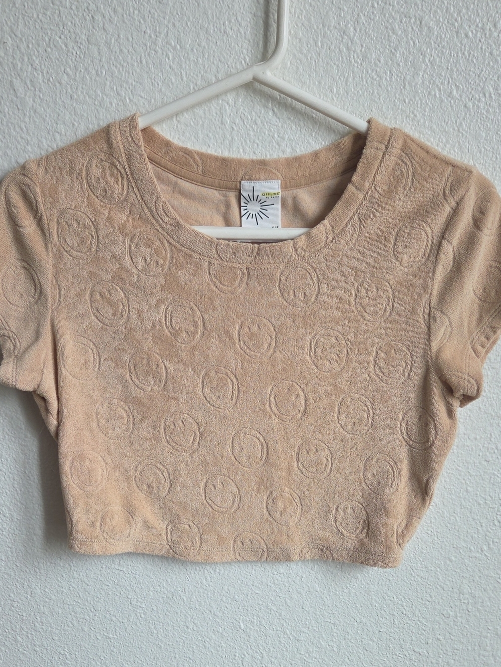 Aerie  Smilie Face Terry Short-Sleeve Cropped Top
